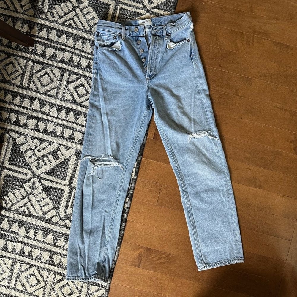 AGOLDE 90's Loose Fit Jeans Organic Cotton 24 Light Blue Distressed Button Fly